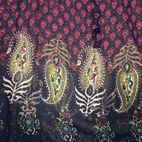 Whimsigoth Blouse Sz.L 100% Silk Printed Paisley Sheer Peasant Festival Boho - Picture 10 of 11